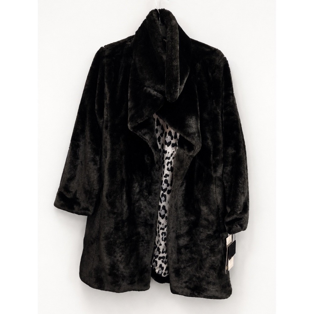 Badgley Mischka Faux Fur Coat Women Medium Black New Leopard Lining 66765